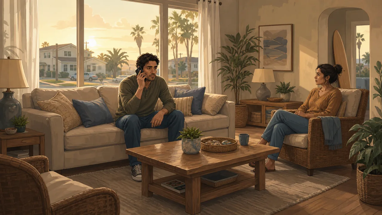 An adult makes a private admissions call while a supportive family member waits nearby