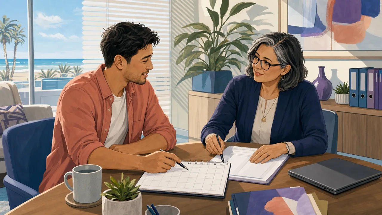 A working adult having a calm, private leave-planning conversation with an HR representative in a bright office