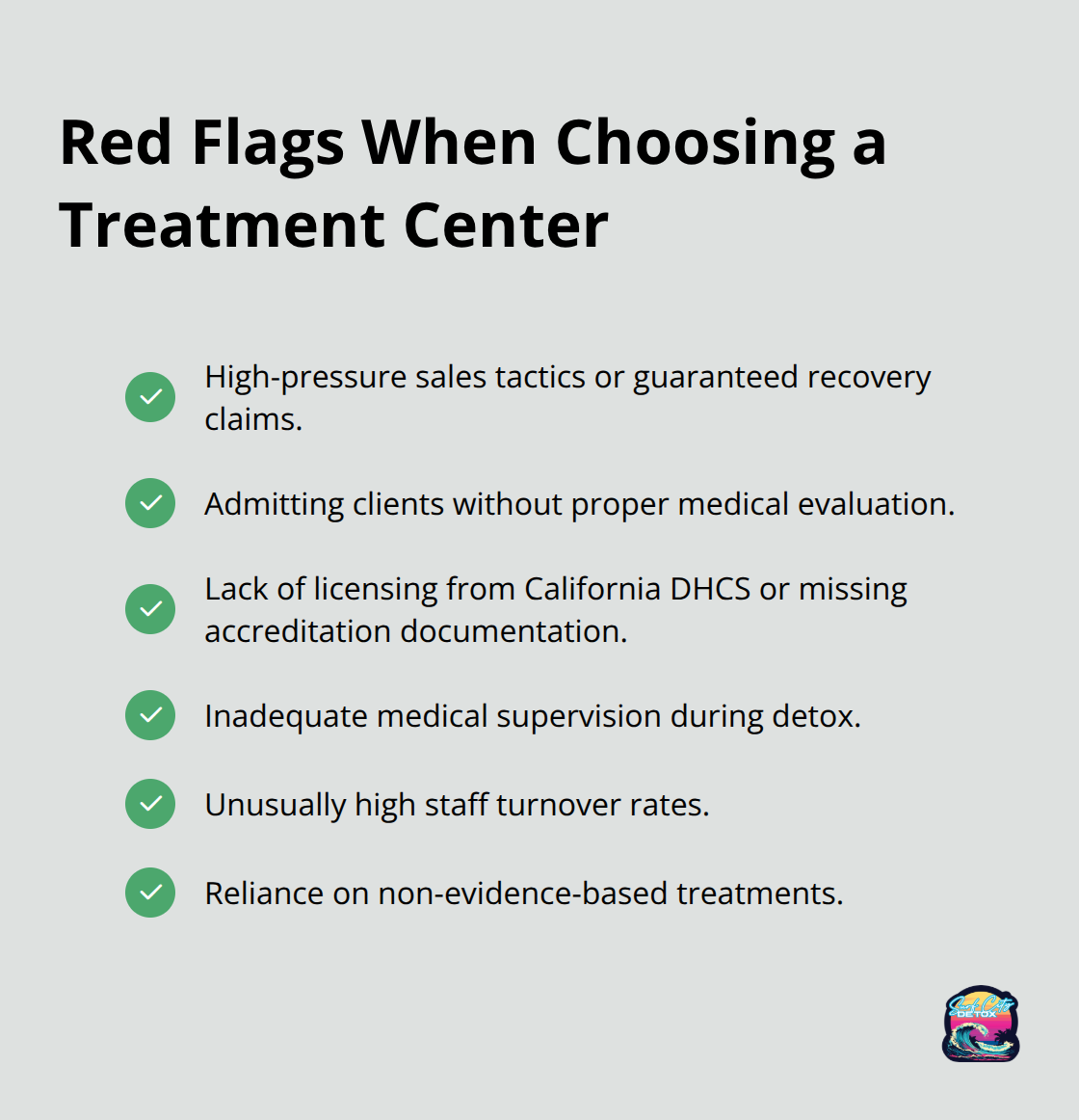 Checklist of warning signs for low-quality addiction treatment centers - affordable drug rehab orange county