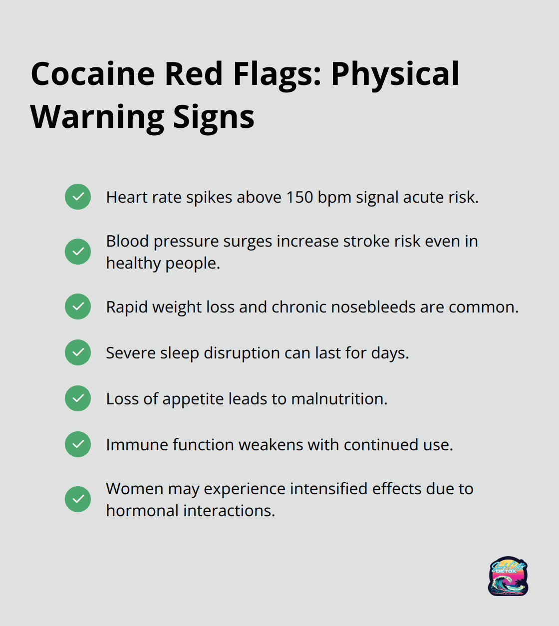 Key physical warning signs of cocaine use that require urgent attention.