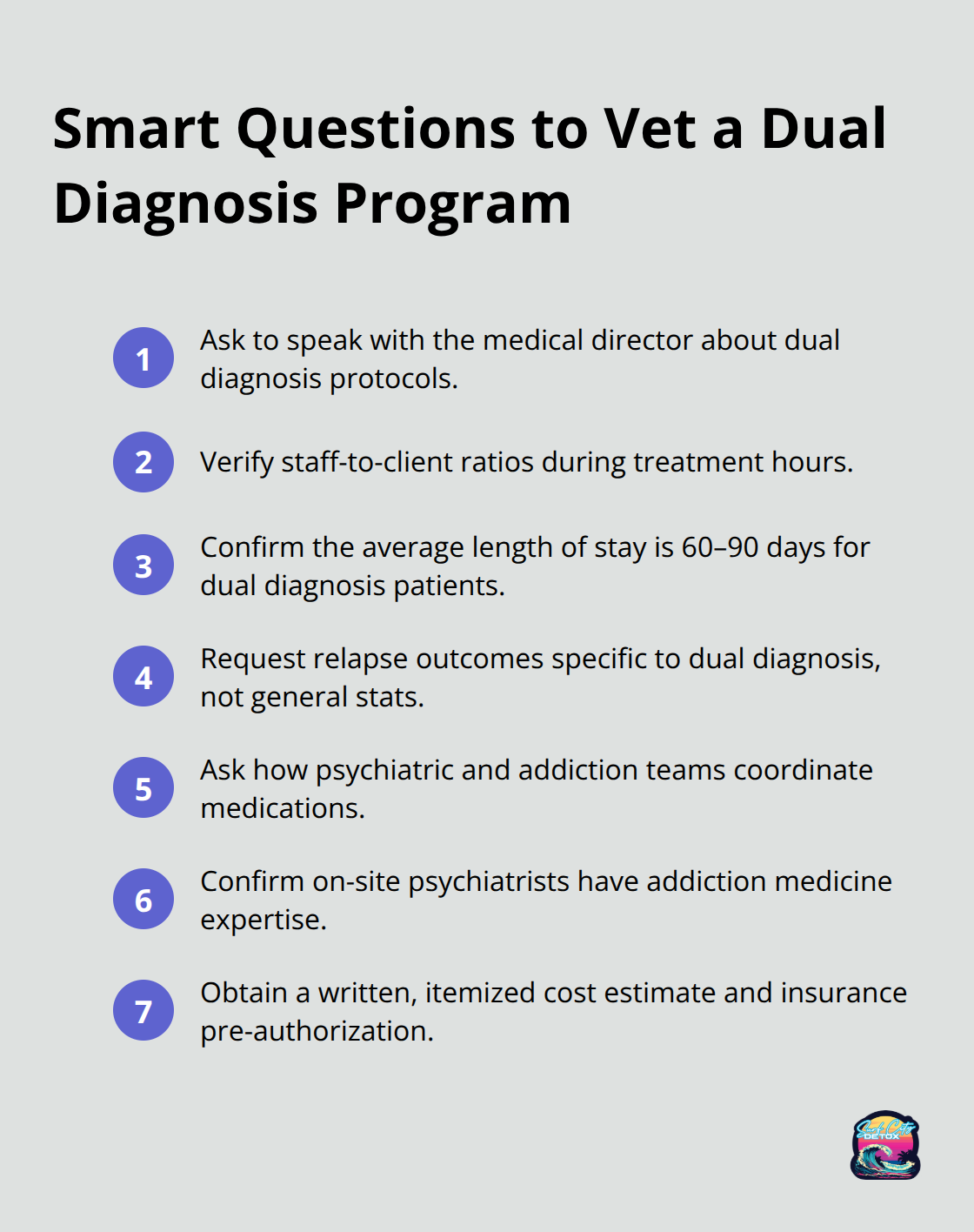 Compact checklist of key questions to assess the quality of a dual diagnosis treatment center. - dual diagnosis treatment near me